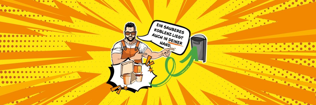 Slider Kampagnenseite Stadtsauberkeit, Reiner der Straßenreiniger Slider Kampagnenseite Stadtsauberkeit, Reiner der Straßenreiniger, sagt: Ein sauberes Koblenz liegt auch in deiner Hand.