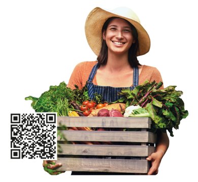 Frau mit QR-Code für Flyer "Abfall vermeiden ... ... Reste verwerten" Frau mit QR-Code für Flyer "Abfall vermeiden ... ... Reste verwerten"