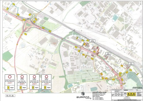 Stadtplanausschnit mit Umleitungsbeschilderung für die Andernacher Straße