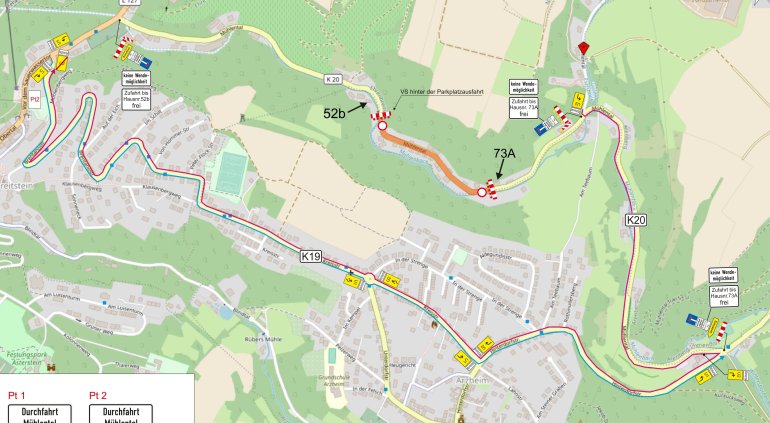 Lageplanausschnitt vom Mühlental mit abgesperrten Bereich