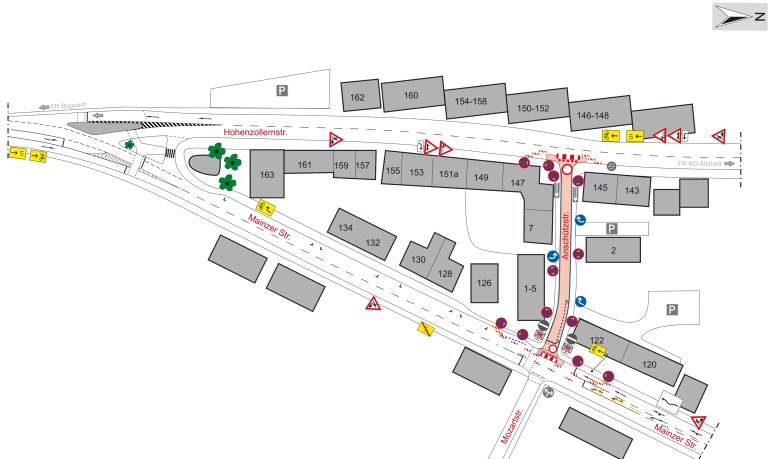 Lageplanausschnitt Anschützstraße mit eingezeichnetem Baufeld