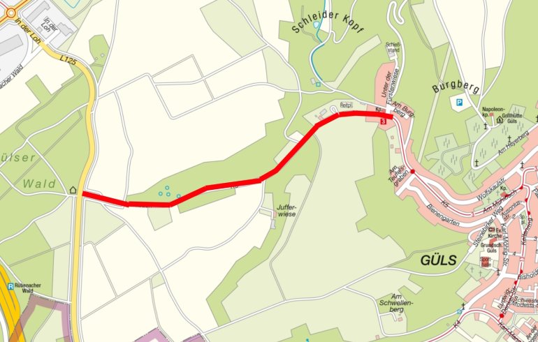 Stadtplanausschnitt mit eingezeichnetem Baufeld