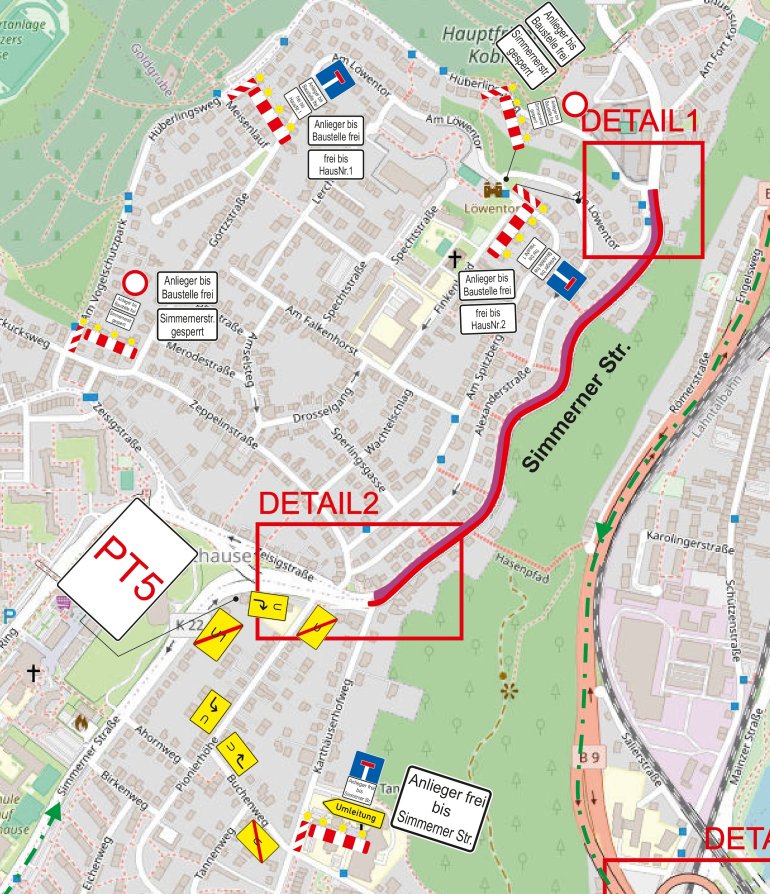 Lageplanausschnitt mit eingezeichnetem Baufeld in der Simmerner Straße