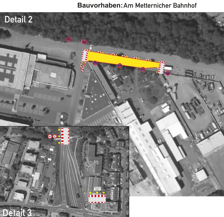 Baustelle Am Metternicher Bahnhof Luftbild mit eingezeichnetem Baufeld