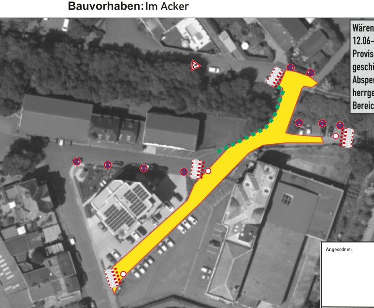 Baustelle Im Acker Luftbild mit eingezeichnetem Baufeld