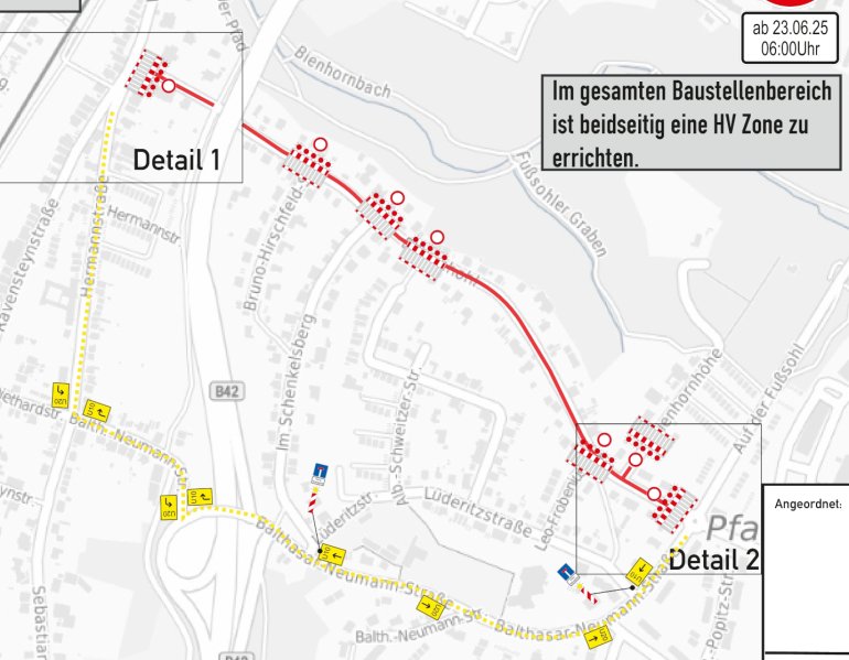 Baustelle Ellingshohl Stadtplanausschnitt mit eingezeichnetem Baufeld