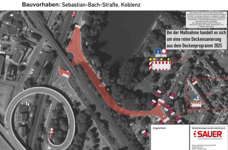 Baustelle Sebastian-Bach-Straße Luftbildausschnitt von der Sebastian-Bach-Straße mit eingezeichnetem Baufeld